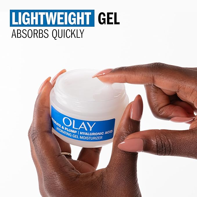 Olay Hylauronic Acid Face Mousturizer, Plump & Hydrate, Fragrance-Free - Hydrating Gel for Dry Skin Retain & Replenish Moisture, with Niacinamide - Recyclable Sustainable Eco Jar, Non-Greasy, 2 Oz