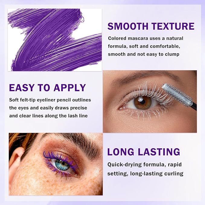 White Mascara and Eyeliner Set,5D Colored Volume and Length Waterproof,White Mascara for Eyelashes,Natural Lengthening Curling,Suitable for Women