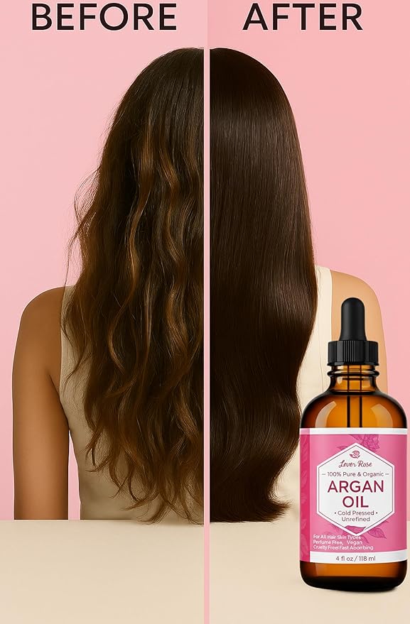 Leven Rose Organic Argan Oil for Hair, Face and Skin - 4 oz 100% Pure Moroccan Cold-Pressed Organic