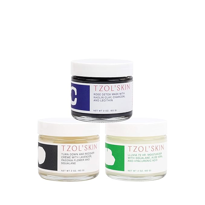 TZOL' SKIN Beauty Bundle Set- Intense Hydrating Moisturizer, Calming Detox Mask & A Firming Evening Cream + Gift with Purchase. Free of Paraben, Silicones and Sulfates. Always Cruelty Free.