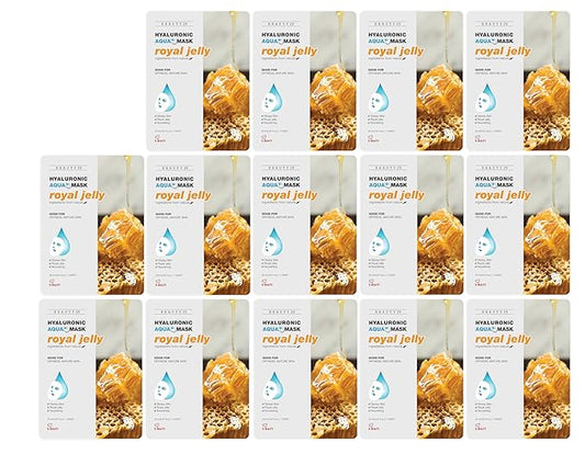 Hyaluronic Aqua Plus Essence Full Face Facial Sheet Mask 14 Sheets - 2 WEEKS SET (ROYAL JELLY - 14 pack)