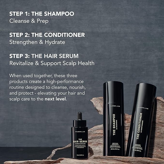 Caldera + Lab The Hair Care System | Men’s Bundle for Healthier, Fuller Hair, Scalp-Focused & Sulfate-Free – Shampoo, Conditioner & Serum Set, Dermatologically Tested