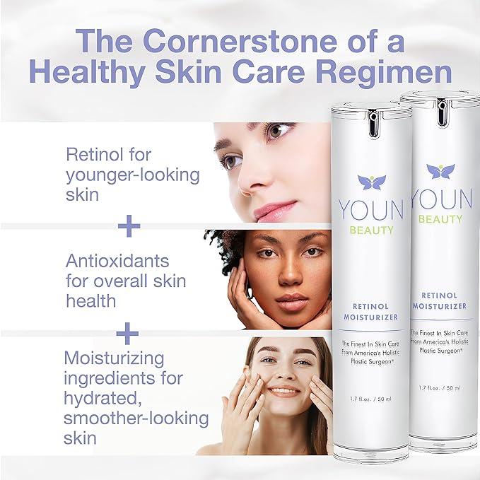 YOUN Beauty Retinol Night Cream Moisturizer for Face by Holistic Dr. Anthony Youn – Paraben-Free Face Moisturizer with Vitamin B5 & E, Hyaluronic Acid, and Green Tea for Skin Renewal, 50ml