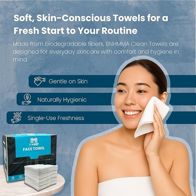 Clean Face Towels - Extra Soft 100% Dry Cotton Face Wipes, Disposable Face Towels, Dry Face Towelettes for Makeup Removal, Biodegradable Wipes, Single - Use Towels, 50 CT