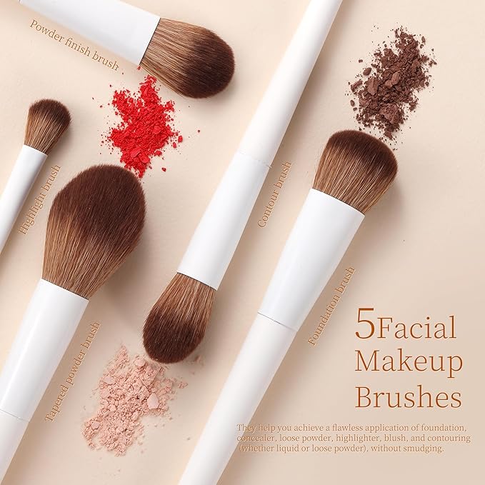 Makeup Brushes Set 14-Piece Premium Synthetic Makeup Brush Foundation Powder Contour Concealers Eyeshadow Blending Makeup Brushes with Powder Puffs and Brush Bag