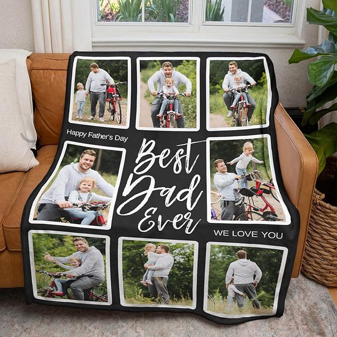 Gifts for Dad Custom Blankets with Photo, Personalized Photo Blankets Fathers Day Personalized Gifts for Dad from Daughter Son Customized Blanket with Picture