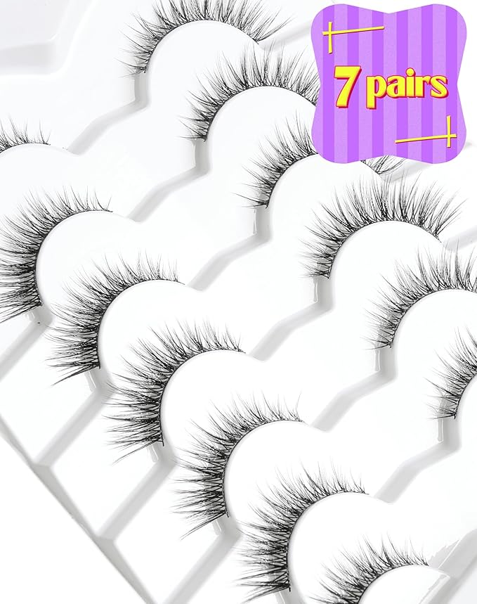 Onlyall Natural Lashes Wispy Lashes Natural Look False Eyelashes Natural Flared Eyelashes False Eye Lashes Soft Fluffy Lashes 7 Pairs D9 Natural Foxy-12mm