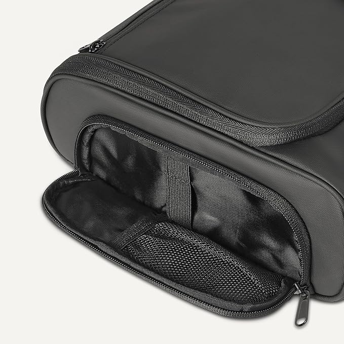 Amazon Essentials Waterproof Travel Toiletry Bag for Men and Women, Hanging Toiletry Bag, Dopp Kit with 2 Side Pockets, Multiple Interior Pockets, Handles Bathroom Spills/Splashes, Black