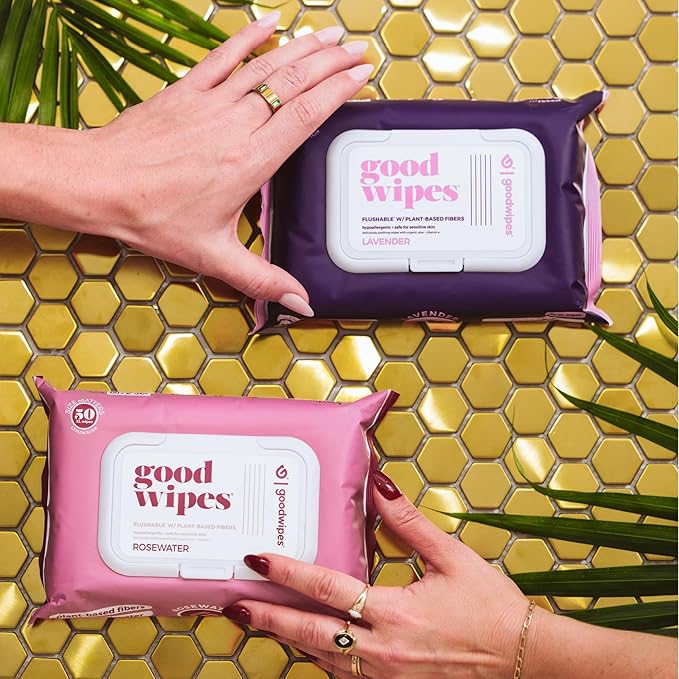 goodwipes Flushable Wipes - Individually Wrapped Butt Wipe for On-the-Go Adults - Portable Mini Wipes - Travel Essentials - Sewer & Septic Safe - Lavender, 32 Count (1 Pack)