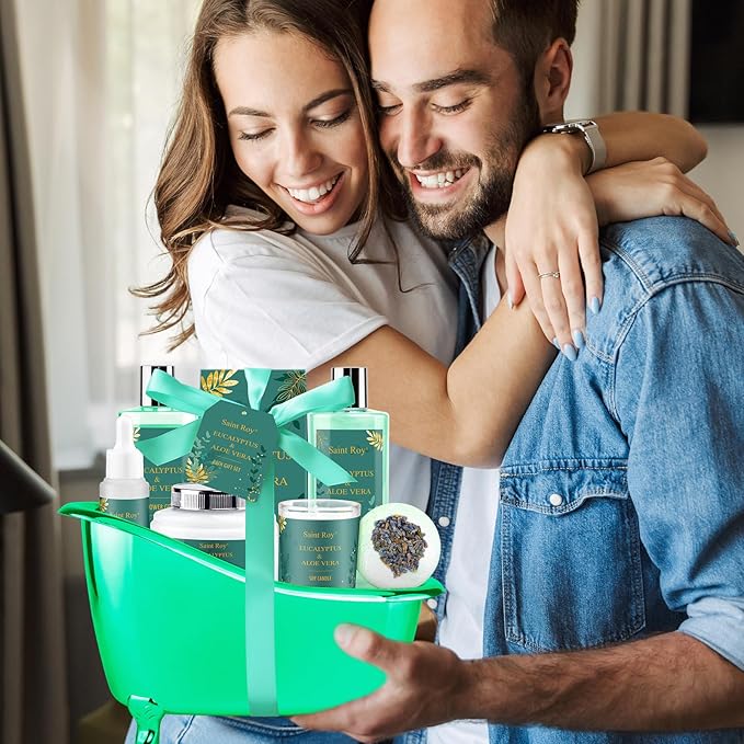 Father's Day Gifts for Men for Dad bath and body Gifts for Her & him Gift Baskets for Women - Saint Roy Eucalyptus & Aloe Vera Scented Birthday Gifts for Women,8 pcs Spa Gift Set, Mother's Father Day