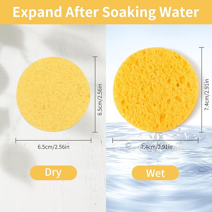 100-Count Compressed Facial Sponges, Natural Cosmetic Spa Sponges for Facial Cleansing, Exfoliating Mask, Makeup Remover, Travel Face Sponges - Yellow