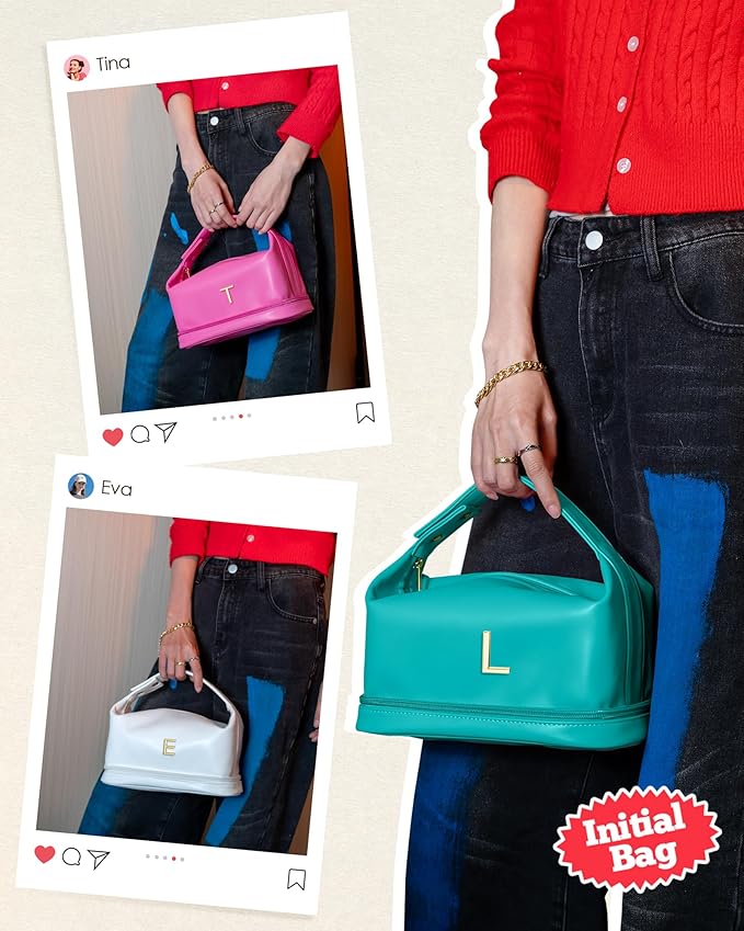 Graduation Present for for Women, Personalized Makeup Bag with Handle, Initial Double Layer Cosmetic Bag with Makeup Brush Organizer, Cosmetic Pouch for Women, Gift for Friends Female Mom