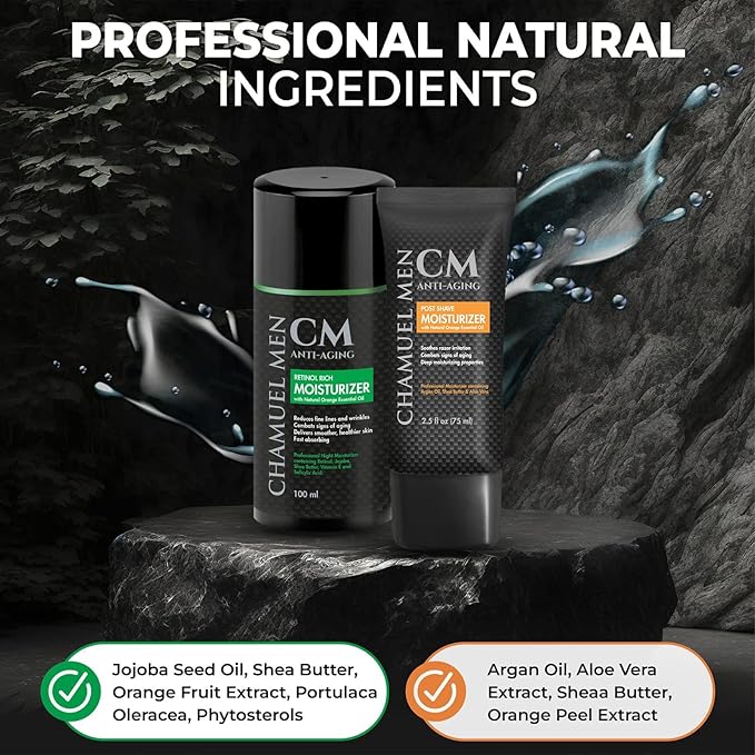 Day, Night Skincare Set for Men, Includes Anti-aging Post Shave Moisturizer + Night Moisturizer includes Retinol, The Essential Kit for Day, Night Skincare, Organic Key Ingredients