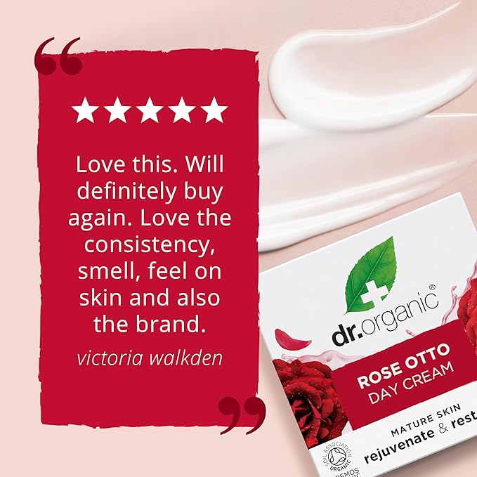 Dr. Organic Rose Otto Day Cream | Hydrates and Rejuvenates, Supports Healthy-Aging, Natural, Certified Organic, Paraben & SLS-Free, 50 mL / 1.7 fl oz
