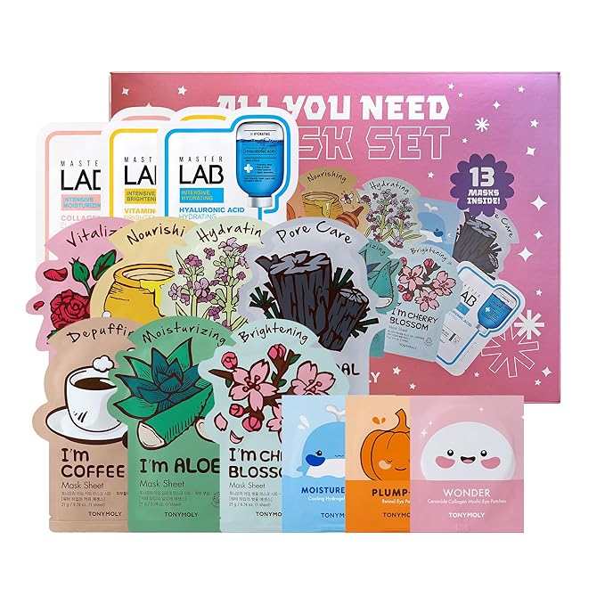 TONYMOLY All You Need Mask Set, Hydrate & Refresh Skin, Sheet Masks for all Skin Types & Concerns, Variety Pack of 13 Masks