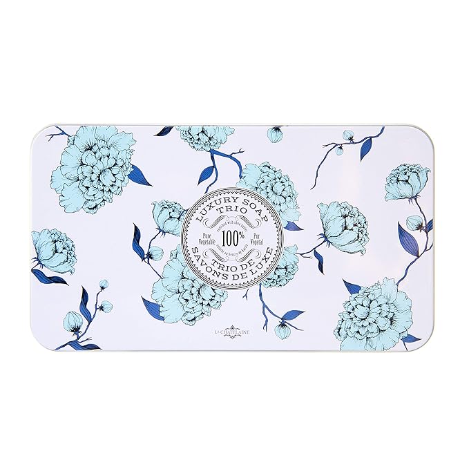 La Chatelaine Luxury Bar Soap Trio Gift Set Tin – Winter White | Made in France | Natural and Organic Soap Bars | Shea Butter Formula | 3 x 7 oz / 200g (Cherry Almond, Coconut Milk, Lychee Bilberry)
