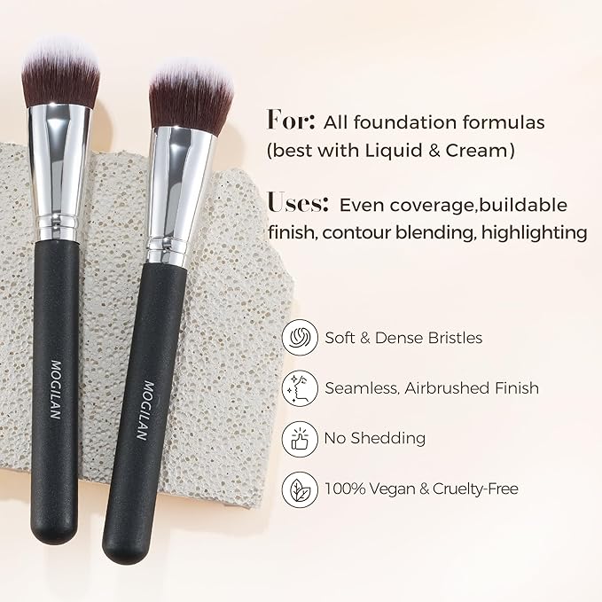 Foundation Brush – Dense Flat Top Makeup Brush for Cream & Liquid Powder Foundation, Blending, Contour, Blush, and Flawless Face Application