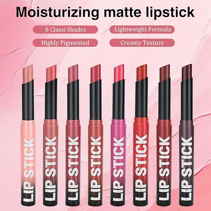4Pcs Pitaya Pink Rouge Red Plum Purple Cherry Red Matte Lipstick Set，Creamy Matte+Lipsticks，Hydrating Balm-in-Lipstick，Velvety Finish for Women Daily Lip Makeup，High-pigment Formula，Easy to use