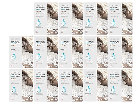 Hyaluronic Aqua Plus Essence Full Face Facial Sheet Mask 14 Sheets - 2 WEEKS SET (RICE - 14 pack)