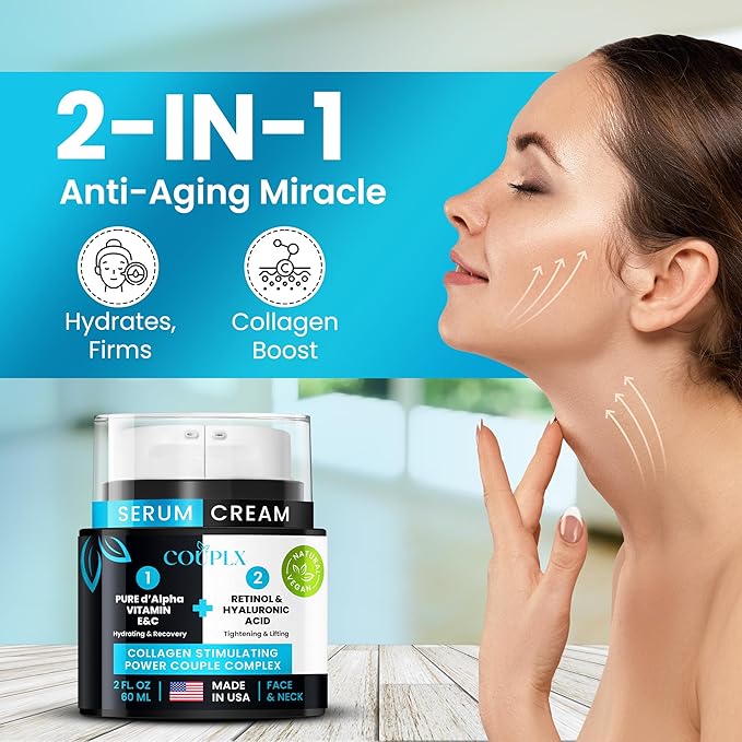 2 in 1 Retinol Moisturizer Cream, Tightening & Lifting Neck Cream, Advanced Anti-Aging Face Moisturizer, Reduces Fine Lines & Wrinkles for Neck & Face & Chest (60 ml/2 oz)