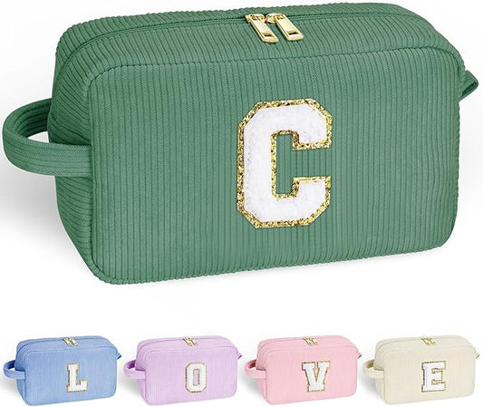 YOOLIFE Bridesmaid Proposal Gifts - Letter Green Travel Makeup Bag Cosmetic Bag Make Up Bag Preppy Stuff Teen Girl Gifts Trendy Stuff Toiletry Bag Wedding Gifts Friend Birthday Gifts for Women Her C