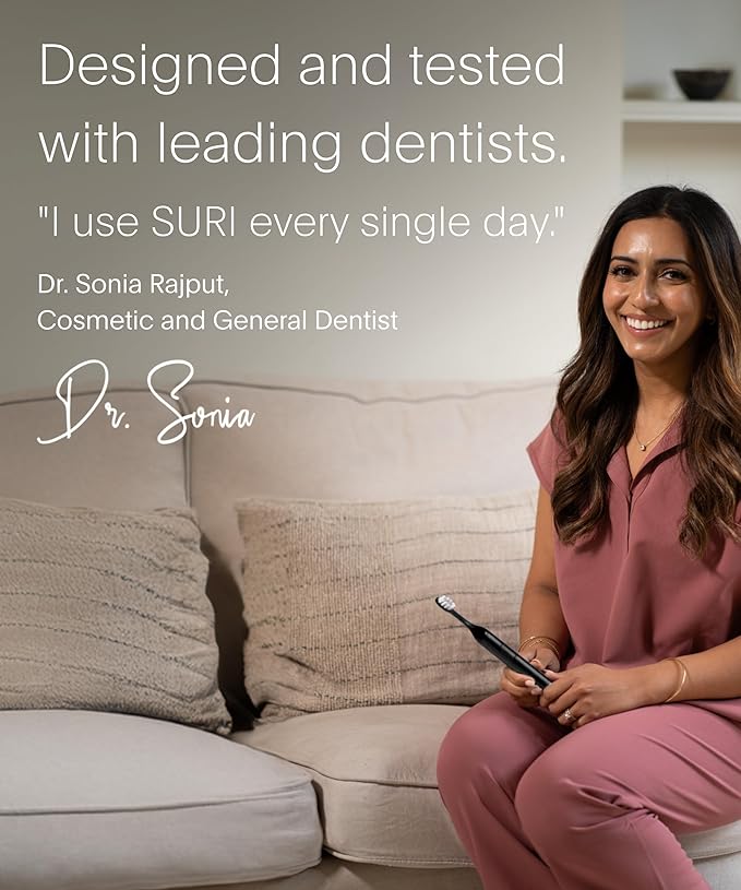 SURI 1.0 Sonic Electric Toothbrush | 1 Month+ Battery | Designed in California | Sustainable Electric Toothbrush for Adults | Travel Toothbrushes | Tooth Brush | Black
