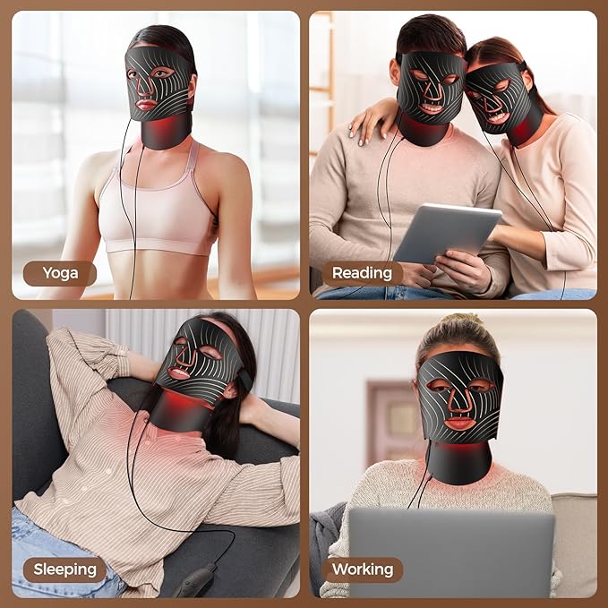 Red Light Therapy for Face,LED Face Mask Light Therapy with Neck Device,103 3-in-1 Light Beads,Remoter Rechargeable,Timing Function,Infrared Red Light Therapy Mask for Home Working Travel Yoga Sleep