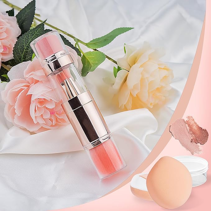 kullder 5-in-1 Makeup Brush Travel Makeup Brush set Dual Ended Mini Makeup Brush Pen Foundation Powder Concealer Shadow Blush Makeup Brushes with 2 Sponge Puff Womens Gift Idea for Beauty Lover