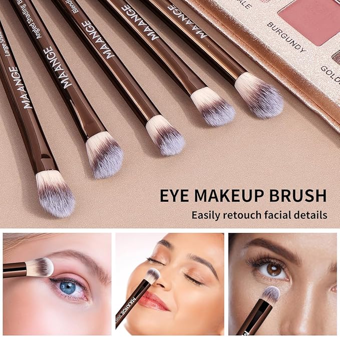 MAANGE 15 PCS Makeup Brushes Double-ended Makeup Brush Set Double Sided Angled/Round Top Brush Foundation Contour Blending Eyebrow Eyeshadow Concealer (Coffee)
