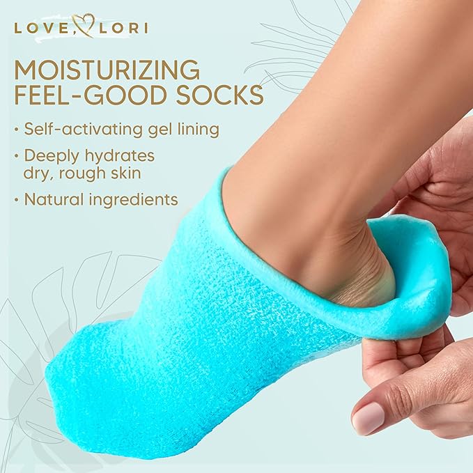 Moisturizing Socks - Gel Silicone Aloe Spa Socks (Up to Size 8.5) Infused with Vitamin E & JoJoba Oil - Self Care Spa Gifts for Women Foot Care