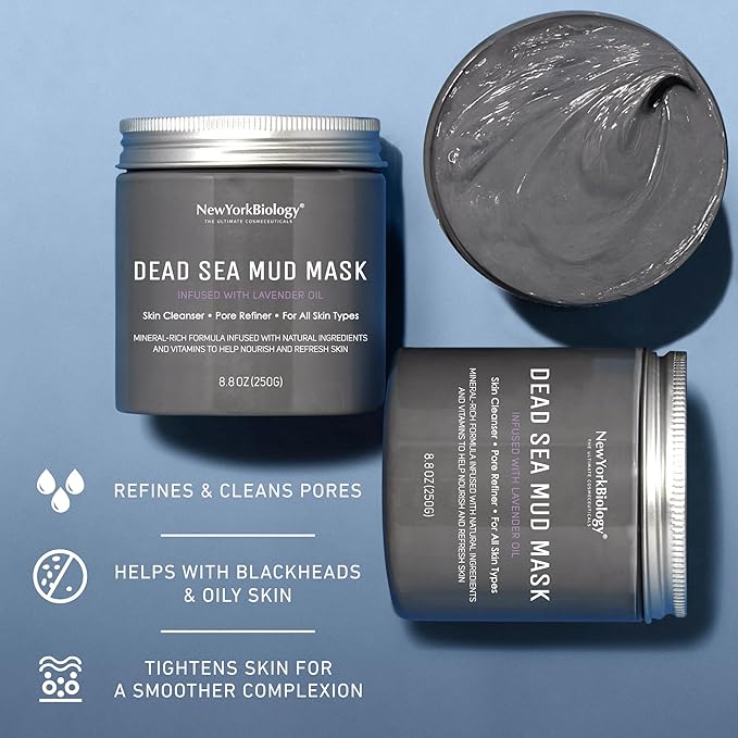 New York Biology Dead Sea Mud Mask for Face and Body | with Lavender | Spa Quality Pore Refiner for Oily Skin | Natural Skincare for Women & Men | Tighten Skin for A Healthier Complexion | 8.8 oz