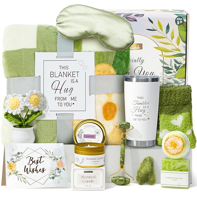 Get Well Soon Gift Basket for Women, Spa Self Care Gift Box with Plush Blanket, Sympathy Care Package for Women After Surgery, Birthday Think of You Gifts for Mom Her Sister Wife Feel Better