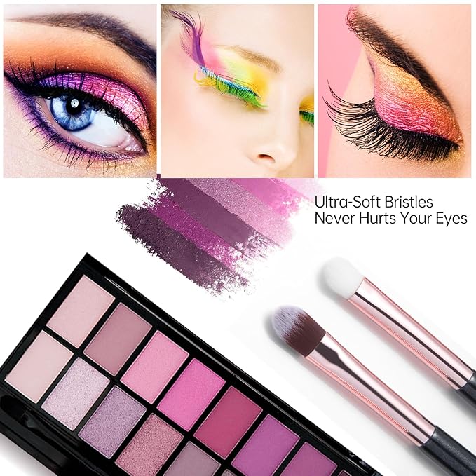 Eye Makeup Brush Set, 6 Pcs Professional Blending Eyeshadow Makeup Brushes for Concealer Eyebrows Eyeliner, Soft Hairs & Wood Handle (black and rose gold)…