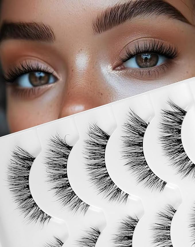 Frihappy Wispy False Eyelashes - Mink Lashes, 5 Pairs with Half Lashes Gift