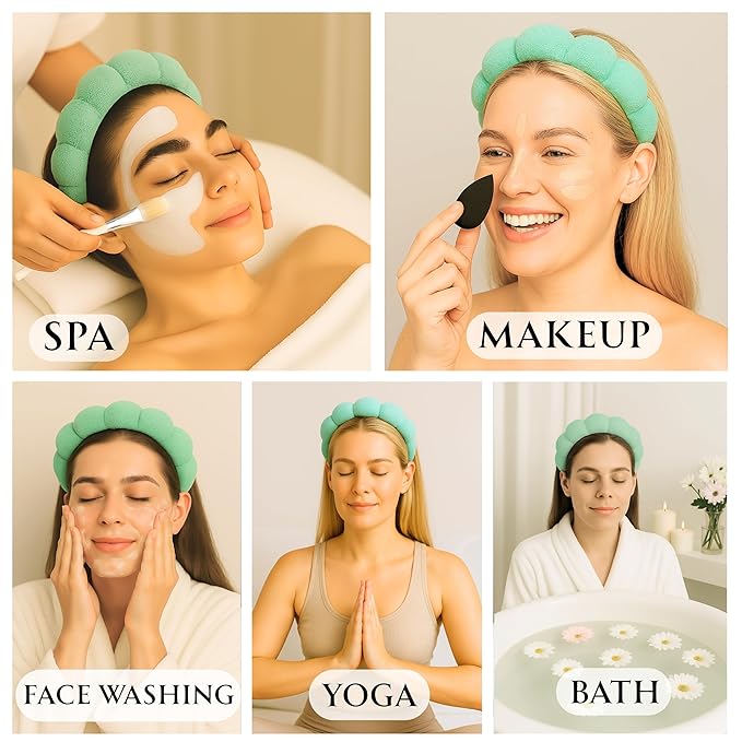 Skincare Headband - Hair band for Washing Face & Makeup Headband for Women - Terry Cloth Hairband for Spa & Skincare Routines - Perfect for Face Wash & Makeup Application (Pastel Green)