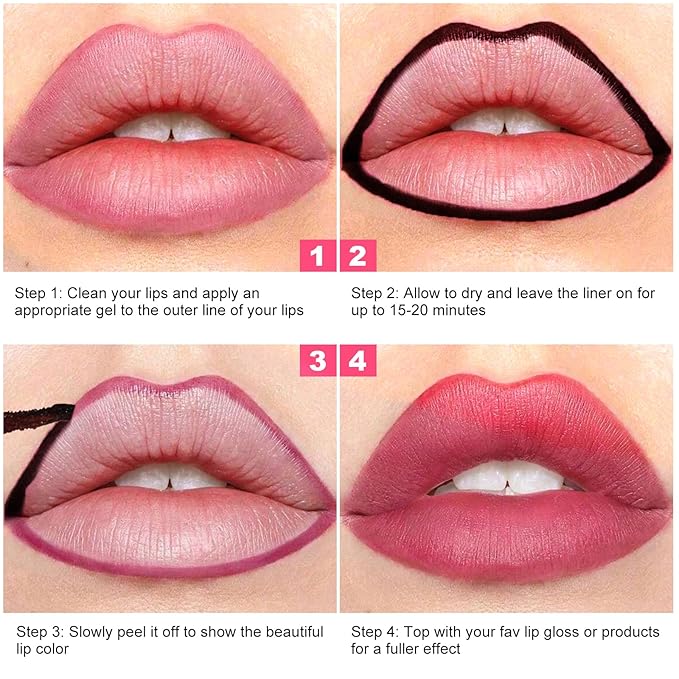 Lip Liner - Lip Stain Peel Off Moisturizing Long-Lasting & Waterproof Transfer Proof & Plumping, Non-Stick Cup Lip Liner Stain Tint For All Skin Types (Rose, 1 PCS)