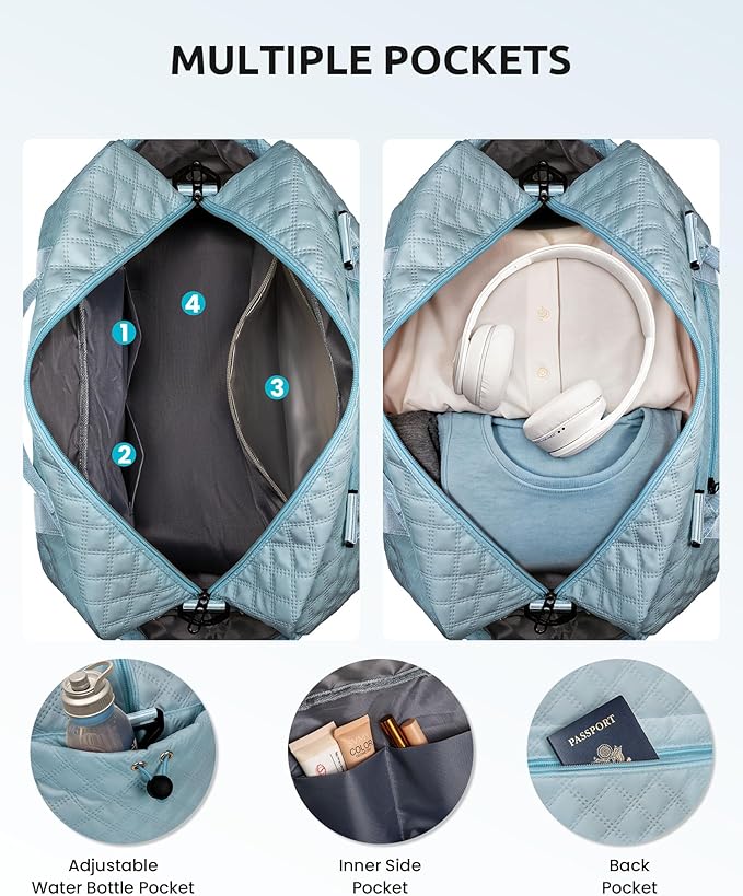 Duffle Bag for Women - Personalized Weekender with Shoulder Strap for Overnight Trips, Water-Resistant Pocket for Makeup, Travel Bag Gift for Sister or Friend