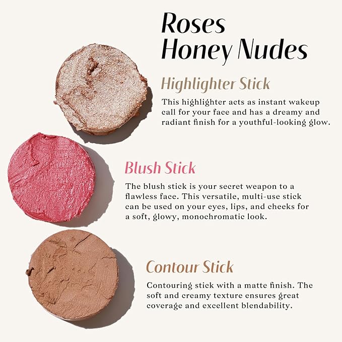 KIMUSE Multi Stick Trio Face Makeup, Cream Blush Stick for Cheeks & Lips, Contour Stick & Highlighter Makeup Sticks for All Skin