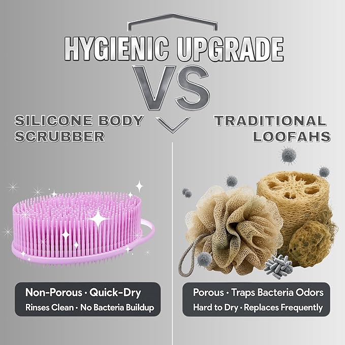 Avilana Silicone Body Scrubber – Gentle Shower Brush & Loofah Alternative- Food Grade & Lab Tested – Fast-Drying, Hygienic, BPA-Free Silicone Body Gentle Exfoliator (Pink, Exfoliate)