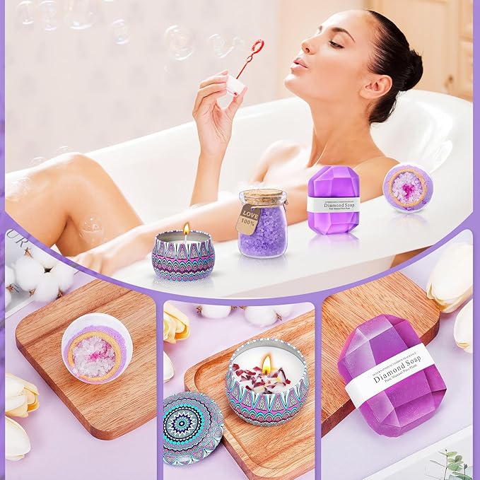 Birthday Gifts for Women Self Care Gifts Get Well Soon Gifts, Lavender Relaxing Spa Gifts Basket Care Package w/ Flannel Blanket 40 oz Tumbler, Unique Mothers Day Gifts for Mom Her Friend Sister Wife