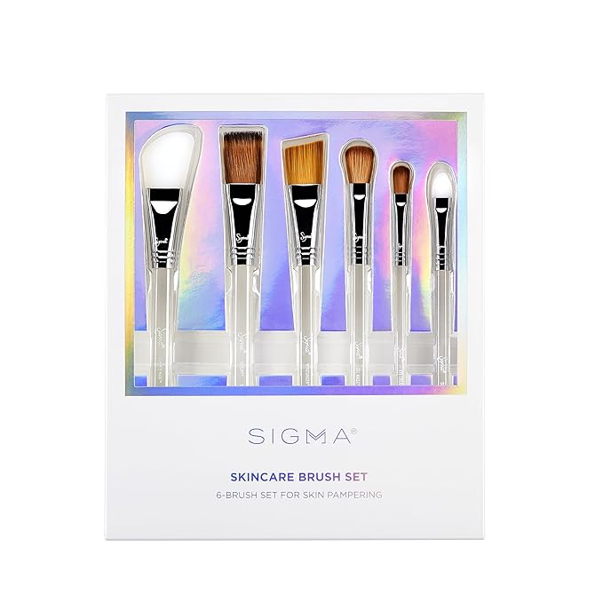 Sigma Beauty Skincare Brush Set – Skincare Brushes for Applying Skincare Products to Face and Skin, Includes 6 Skincare Tools for Masks, Creams, Gels, and Serums (6 Pcs)