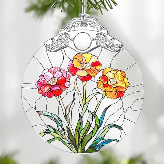 Christmas Ornaments: Stained Glass-Style January Birth Flower Ornament – Christmas Tree Decorations, Holiday Party Gifts, Mother's Day & Birthday Gifts for Women, Mom & Grandma | Birth Flower Gift