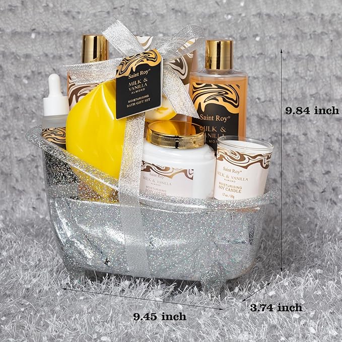 Saint Roy for Men & Dad Bath and Body Almond Milk Vanilla Spa Gifts for Women, Bath Gift Set Shower Gel, Scent Lotion, Bath Bomb Spa Gift Basket, Bath Care Set Birthday Holiday Home Spa Gifts