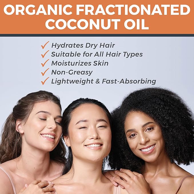 Viva Naturals Organic Fractionated Coconut Oil, 16 fl oz – Skin & Hair Moisturizer, Massage Oil, Carrier Oil for Essential Oils