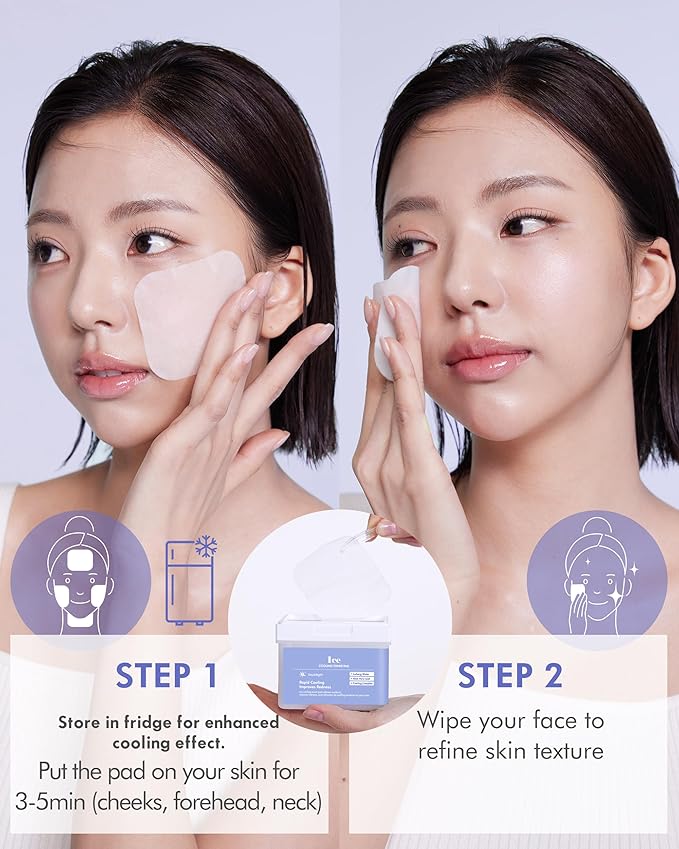 DERMAL Ice Cooling Toner Pad - Korean Soothing & Hydrating Toner Pads with Aloe Vera - After Suncare, Sunburn Relief, Redness Relief - Vegan Square Pads - High Capacity, 120 Pads