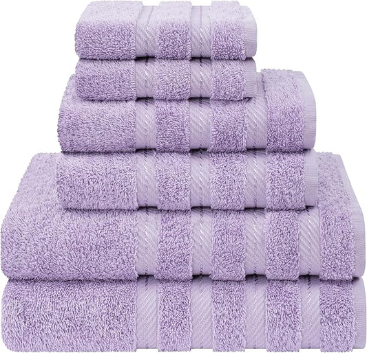 American Soft Linen Luxury 6 Piece Towel Set, 2 Bath Towels 2 Hand Towel 2 Washcloths, 600 GSM 100% Cotton Turkish Towels for Bathroom, Lilac Towel Sets