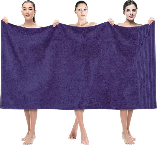 American Soft Linen 35x70 Jumbo Large Bath Towels, 600 GSM 100% Cotton Turkish Bath Sheet, Oversized Luxury Bath Towels for Bathroom Beach and Pool, Purple