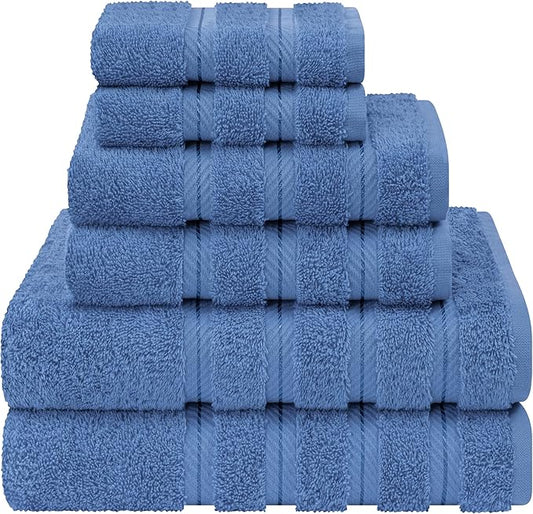 American Soft Linen Luxury 6 Piece Towel Set, 2 Bath Towels 2 Hand Towel 2 Washcloths, 600 GSM 100% Cotton Turkish Towels for Bathroom, Electric Blue Towel Sets