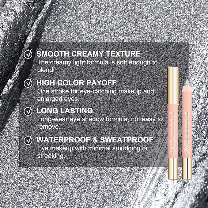 Oulac Silver Glitter Eyeshadow Pencil - Waterproof Eye Shadow Stick Smooth and Long Lasting, Shimmering Glitter Finish, Blendable Eyes Makeup, Vegan & Cruelty-Free 3.8g, (09) Silver Heart