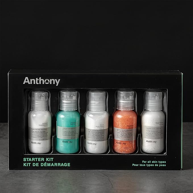 Anthony Starter Kit, 5 Count, Glycolic Facial Cleanser, Facial Scrub, All Purpose Facial Moisturizer, Invigorating Rush Hair & Body Wash, Shave Cream